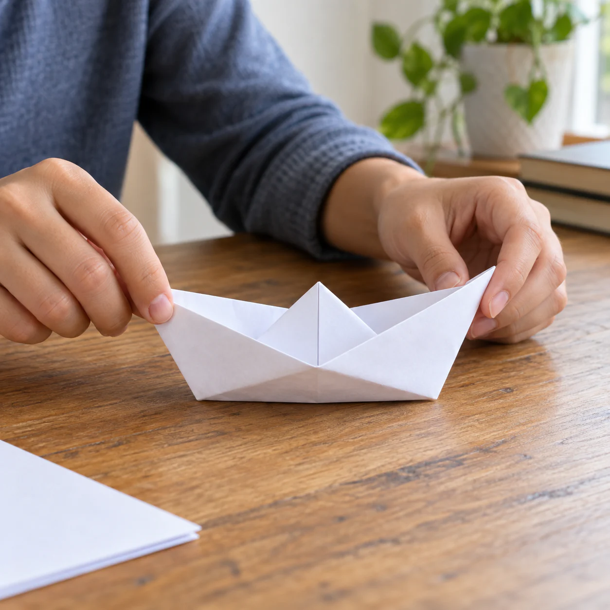 A finished paper-folding example for Traditional Origami Paper Boat: A Beginner Folding Session